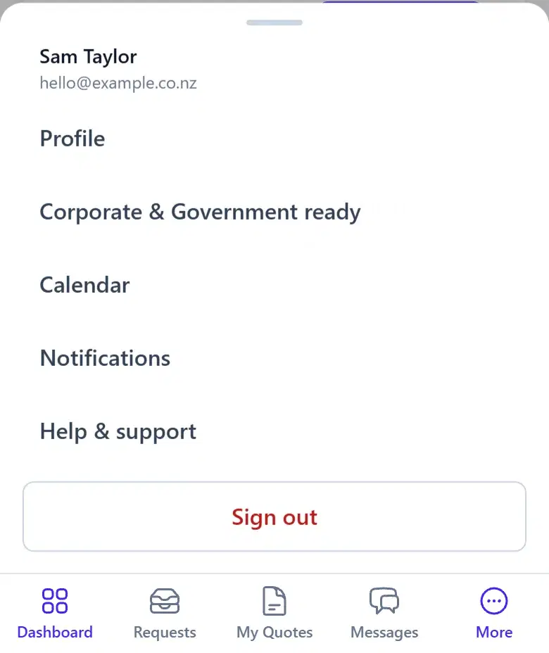 On a phone: the More menu, with Corporate & Government ready