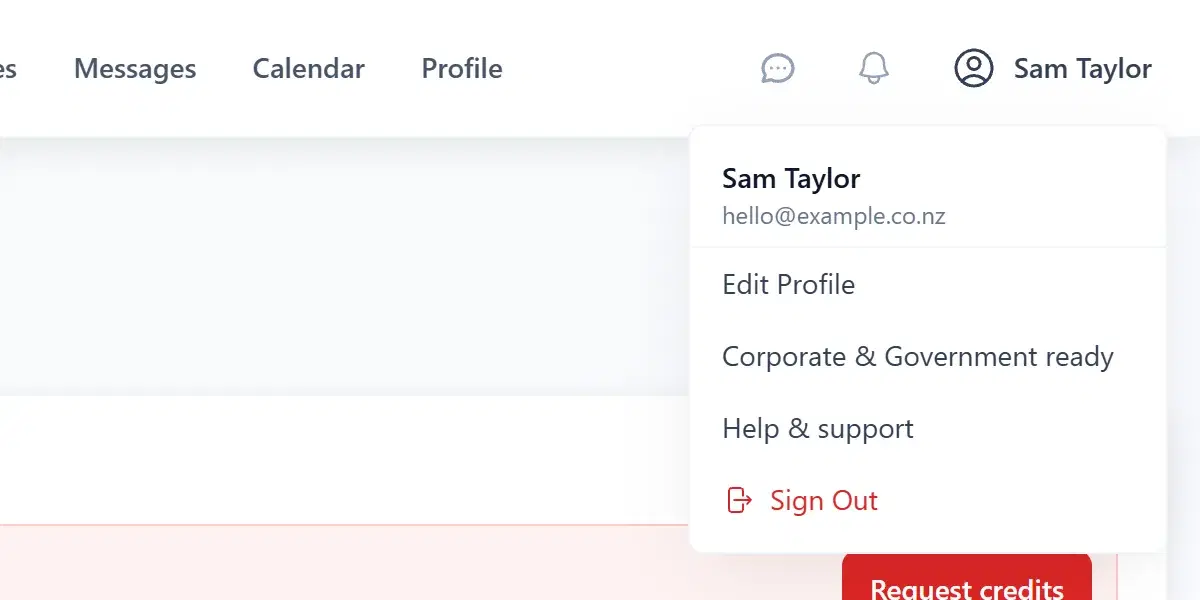 On a computer: the menu under your name, with Corporate & Government ready