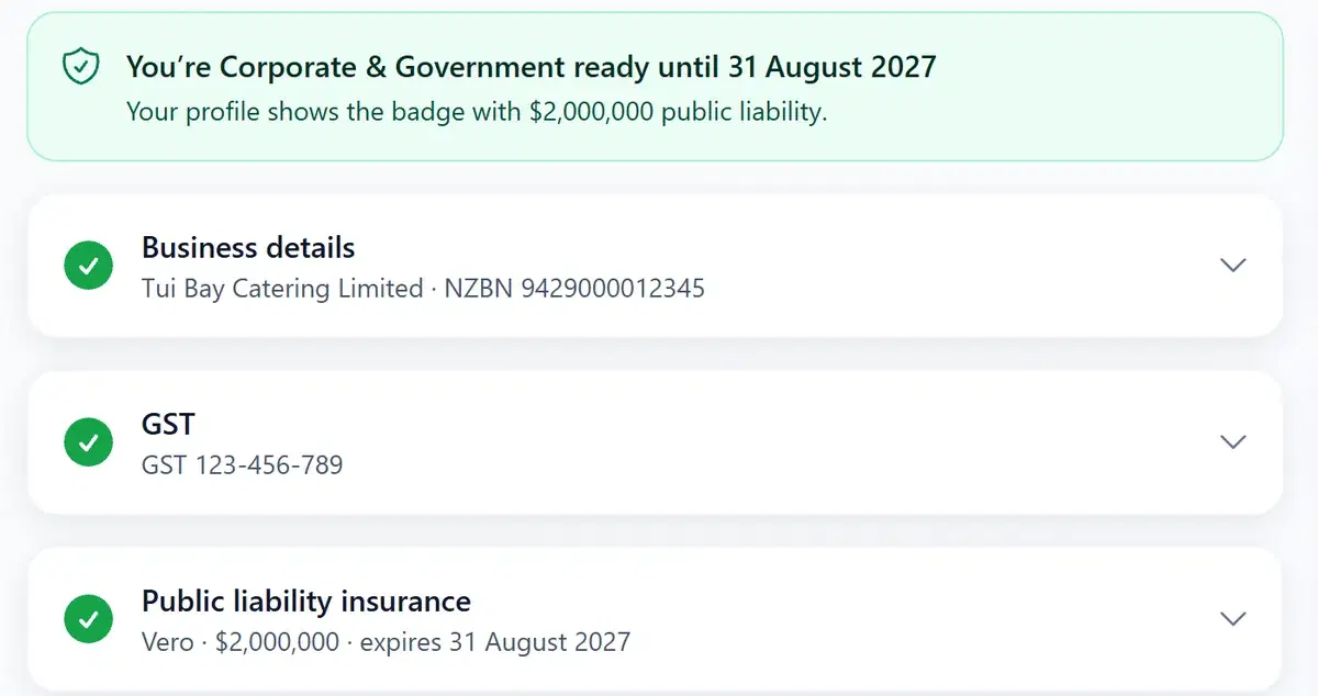 The checklist once the badge is approved, showing when it lasts until